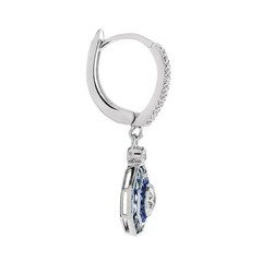 Art Deco Style Lab Created Diamond & Sapphire Wedding 14K White Gold FN Earrings