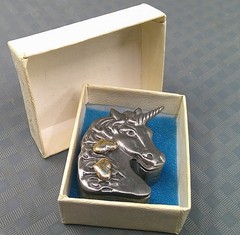 Vintage Torino Pewter Jewelry Set Heart Earrings Unicorn Brooch Pin Trinket Box