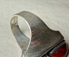 Vintage Sterling Silver red agate Stone Art Deco fine gem Jewelry Ring size 6