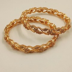 Cubic Zirconia 22k Rose Gold Plated Bangle, CZ American Diamond Bracelet 2 Pcs K
