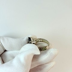 Vintage Signed 925 Sterling Silver Ring Size 9 FAS w/ Large Glass Stone