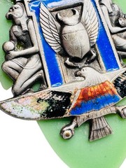Antique French Egyptian Revival Winged Scarab Galalith Enamel Pendant Necklace