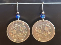 Vintage Japanese 100 Yen Earrings Coin Pierced Silver Colored Dangle Drop