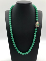 Green Peking Glass Bead Necklace 21″ Knotted 8.25 mm Vintage 1950s MCM