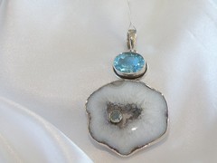 Huge Sterling Silver 925 Natural Heated Blue Topaz Modernist Pendant