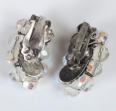 Vintage AB Austrain Crystal Clear Rhinestone Clustered Brooch & Earrings Set