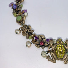 La Contessa Mary DeMarco Vintage Pewter Frog Whimsical Charm Statement Necklace