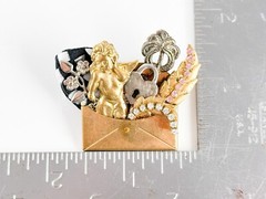Vintage Maximal Art Pin Nude Cherub Rhinestone Hand Made Artisan Brooch *Read*