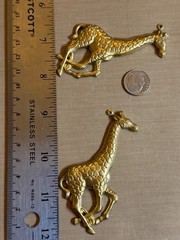 Vintage Brass Giraffe Charms 80mm Safari Animal Jewelry Findings Lot of 2 NOS