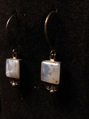 Antique Sterling Gemstone Square Earrings .5 Inches