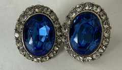 Yves Saint Laurent YSL Blue Faux Sapphire Faceted Cabochon Rhinestone Earrings