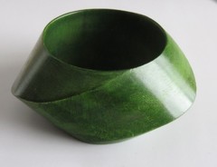 Vintage Green Bangle Wood Chunky Sculptural Asymmetrical Designer Bracelet