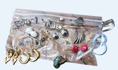 Estate Find – 17 Pairs Of Pierced Earrings w Posts Hoops Crosses Hearts & More