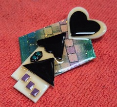 Vintage House Pins by Lucinda Black & White Home & Heart in Sky Pin / Brooch