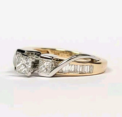 Princess and Baguette .60 Carat Diamond 14k Gold Engagement Ring Size 6