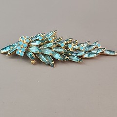 Vintage Rhinestone Brooch Clip Earrings Set Blue Waterfall Articulated Designer