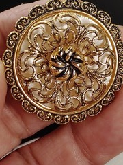 Vintage W. Germany Gold Tone Filigree Floral Scarf Clip Signed Round