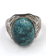 Vintage Clark & Coombs Chrysocolla Sterling Ring Size 11.75 Southwestern Theme