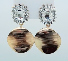 Retro Pretty square shape Rhinestones round gold Tone Pierced Dangles Earrings