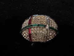Vintage Castlecliff Brooch Rhinestone Dome Gem Color Baguettes Red Blue Green