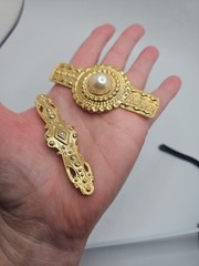 2 Vintage Goldtone Fashion Ornate Bar Brooch Pins Career Glam