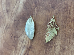 Vintage 1980’s Gold Plated Real Leaves and Pinecone Handmade- lot of 4 pieces
