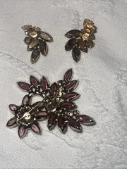 Purple Lavender Prong &cup Set Navette Rhinestone Brooch&ears 3”x3” & 1”x1.25”