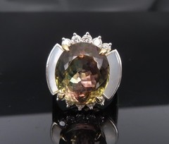 10.18ct Party Color Tourmaline & 0.50ct Diamond Platinum 18K Gold Ring Sz 8.5