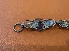 Vtg Antique Gold on Sterling Silver Bracelet w/ Faceted Purple Glass or Stones