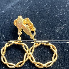 Vintage Crown Trifari Gold Tone Dangle Drop Hoop Clip On Earrings Twisted Rope