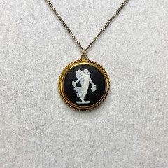 Vintage Wedgwood Black & White Jasperware Fairy Angel Necklace & Earrings Set