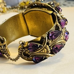 Sandor Amethyst Marquise Rhinestone & Pearls Ornate Sprung & Hinged Bracelet