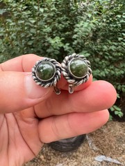 Vintage soviet earrings with Export stamp silver 925 with Nephritis USSR