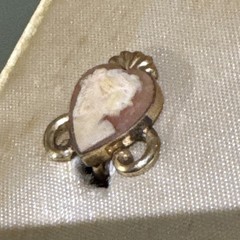 Vintage Hand Carved Cameo Brooch & Earrings Set 12K Gold Filled
