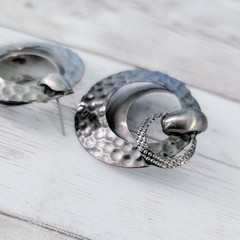 Vintage Stud Earrings Grey/Dark Silver Tone Large Dangle Statement