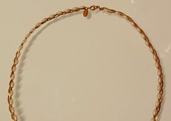 Vintage Medici Classy Gold Tone Twisted Chain Link Rice Pearl Necklace