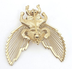Monet Gold Tone Bee Brooch Pin Large Openwork Wings 40mm Vintage