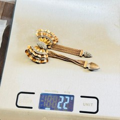 VTG CRC Charles Reis Bow Pin Brooch Rhinestone 12K Gold Filled Tassel Art Deco
