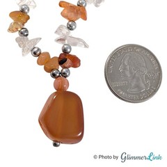 Vintage Earthy Semi Precious Stone Chip Necklace with Gemstone Pendant