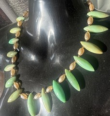 Heavy Vintage Unique Large Green Marquise Shape Opals & Faux Pearl Push in Clasp
