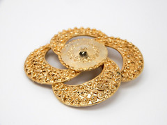 Sacred Geometry Brooch Pin Vintage Designer Signed CM JENT Gold Tone 2.3″
