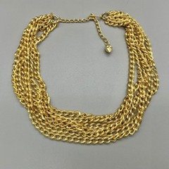 Vintage Necklace Women Gold Tone Multi Strand Chunky Curb Chain Statement 15″