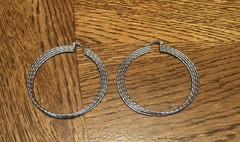 Large Vintage Signed ATI 925 Sterling Silver Textured Pierced Hoop Earrings 2”