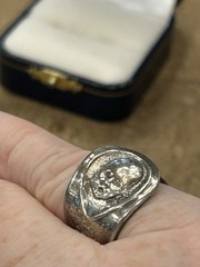 Vtg Gerber Oneida Silver Plate Baby Spoon Ring w/Engraved Birthdates Adjustable