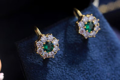 14K Yellow Gold Plated Vintage Style Flower Earrings Pen Tester Pass Moissanite