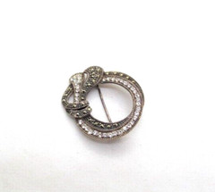 Vintage 925 Sterling Silver Marcasite Stone Rhinestone Wreath Twist Tie Brooch