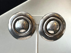 Vitg. 80s Huge RUNWAY 925 Sterling Silver Modernist Brutalist Clip On Earrings