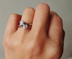 Art Deco Twin Lab Created Diamond Wedding Ring 925 Sterling Silver Size US7