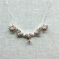 Vintage Silver Tone Heart Pendant Necklace Champagne Rhinestone Accent Dainty