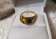 Vtg Signed Uncas Tiger’s Eye Ring 14K GE Gold Electroplate Sz 9 Boho Ring W66